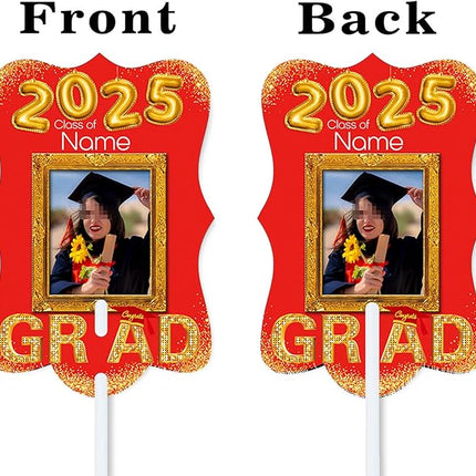 UUBAO Personalized Graduation Double Sided Face Fan Class of 2025 Customized Graduation Head Face Cutout with Handle Fun Photo Prop Supplies(Red)