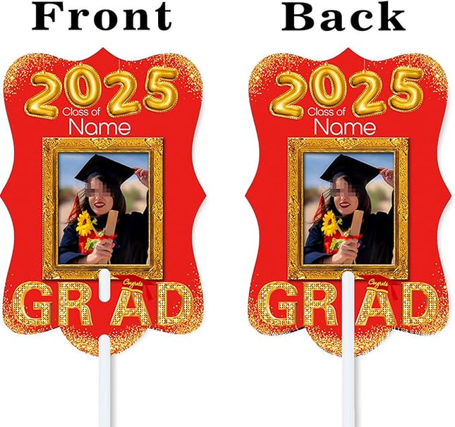 UUBAO Personalized Graduation Double Sided Face Fan Class of 2025 Customized Graduation Head Face Cutout with Handle Fun Photo Prop Supplies(Red)