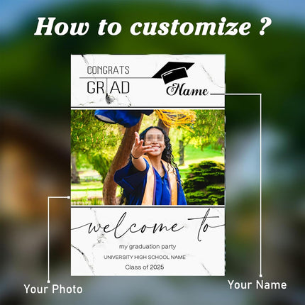UUBAO Customized Welcome Sign for Graduation Party Personalized Acrylic Sign with Photo Name Class of 2025 Graduation Decor(Marble)