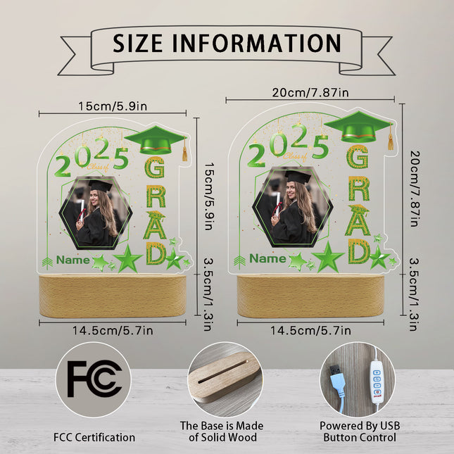 UUBAO Graduation Gifts Personalized Night Light Class of 2025 Custom Photo Name Gifts for Him Her Gifts for College, High School (Light Green)