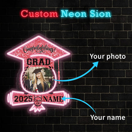 UUBAO Custom Graduation Gift LED Neon Signs Class of 2025 Personalized Photo Congrats Grad USB Powered (Pink)