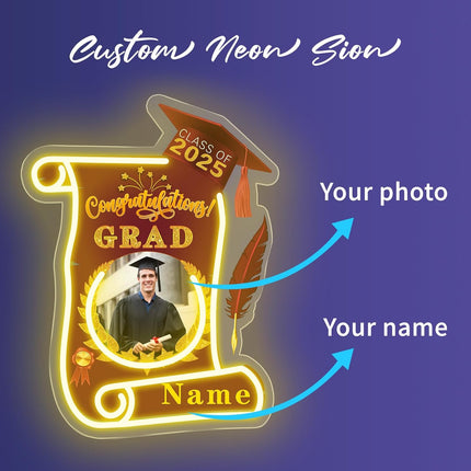 UUBAO Custom Graduation Gift LED Neon Signs Class of 2025 Personalized Photo Congrats Grad USB Powered (Maroon)