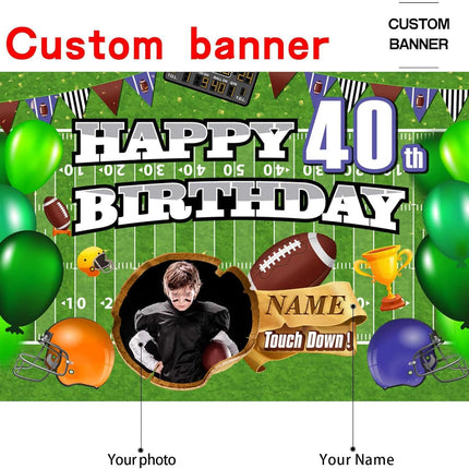 UUBAO Custom Football Theme Birthday Decorations Banner Personalized Fabric Banner for Birthday Party Supplies