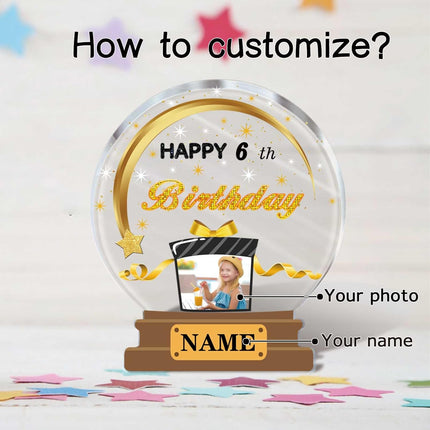 UUBAO Customized Birthday Gift Acrylic Plaque Custom Picture Crystal Desktop Keepsake Gift Birthday Decorations(Yellow)