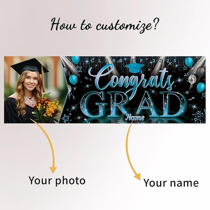 UUBAO Custom Graduation Party Decorations Personalization Banner Class of 2025 Backdrop (Sky Blue）