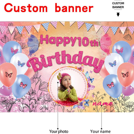 UUBAO Custom Butterfly Birthday Party Decorations Banner Backdrop Decorations Supplies