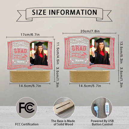UUBAO Custom Night Light with Photo Name 2025 Personalized Graduation Led Lamp for Women Man Gifts for College High School (Pink)