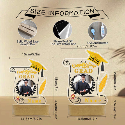 UUBAO Personalized Night Light Class of 2025 Graduation Gift for Junior High School College Teachers and Classmates(Yellow)