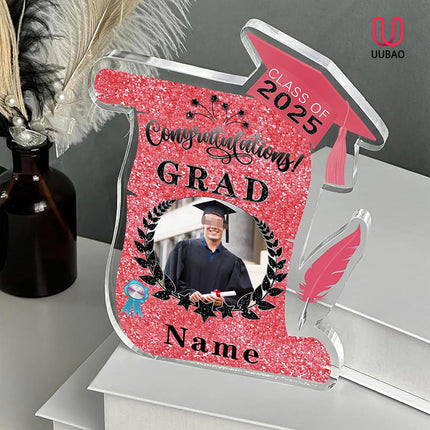 UUBAO Personalized Graduation Gift Class of 2025 Desk Paperweight Farewell Memorial Decorative Signs Plaques with Photo (Pink)