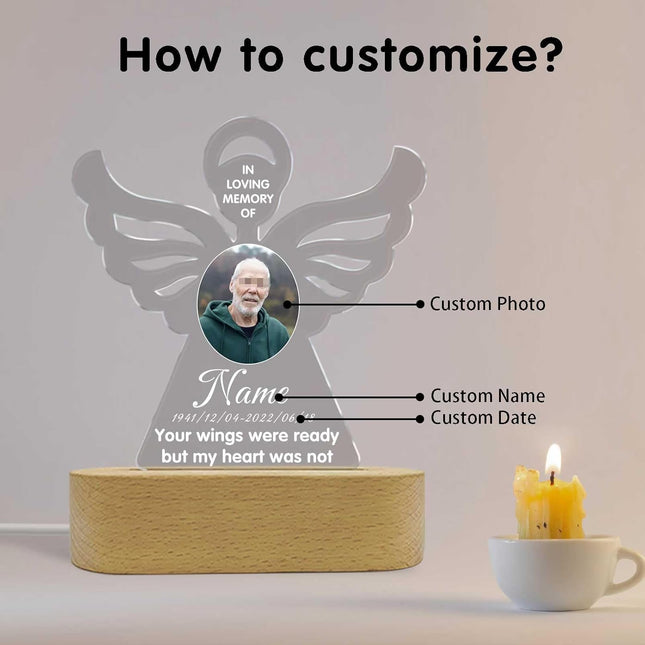 UUBAO Personalized Memorial Gift Photo Night Light Customized Light Up Acrylic Plaque Lamp Sympathy Bereavement Remembrance Gift(Angel Wing)