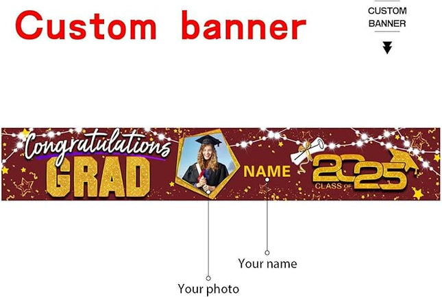UUBAO Custom Graduation Party Decorations 2025 Personalization Congrats Grad Banner Graduation Backdrop(Maroon and Gold)