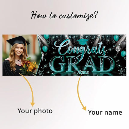 UUBAO Custom Graduation Party Decorations Personalization Banner Class of 2025 Backdrop (Peacock Blue）