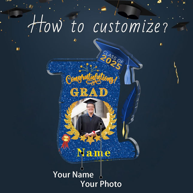 UUBAO Personalized Graduation Gift Class of 2025 Desk Paperweight Farewell Memorial Decorative Signs Plaques with Photo (Blue and Gold)