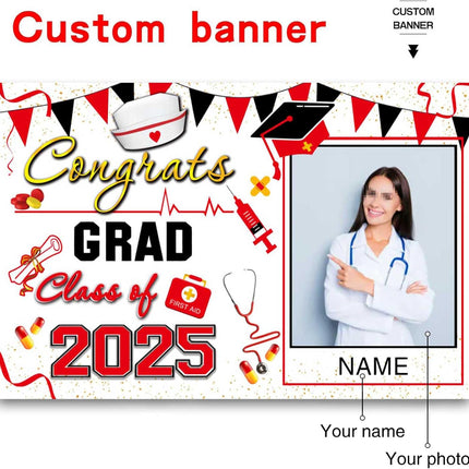 UUBAO Custom Nurse/Medical Students Graduation Party Decorations 2025 Personalization Congrats Grad Backdrop Banner