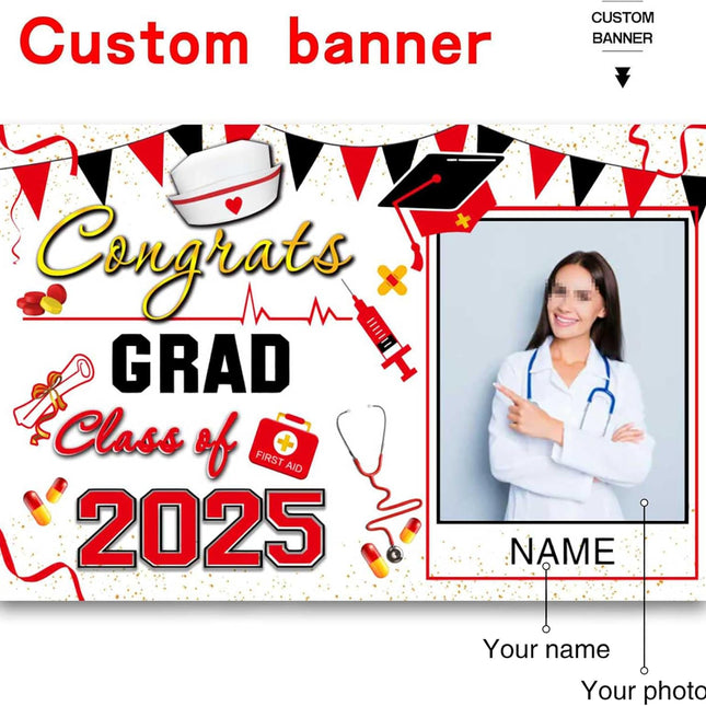 UUBAO Custom Nurse/Medical Students Graduation Party Decorations 2025 Personalization Congrats Grad Backdrop Banner
