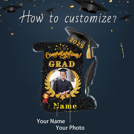 UUBAO Personalized Graduation Gift Class of 2025 Desk Paperweight Farewell Memorial Decorative Signs Plaques with Photo (Black and Gold)