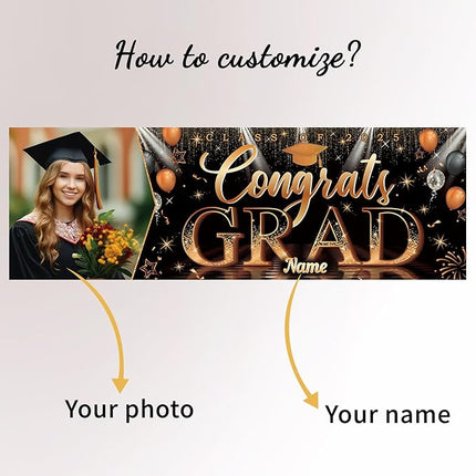 UUBAO Custom Graduation Party Decorations Personalization Banner Class of 2025 Backdrop (Orange）