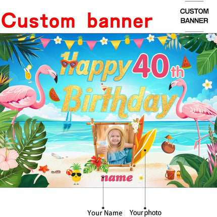 UUBAO Custom Flamingo Theme Birthday Decorations Banner Personalized Fabric Banner for Birthday Party Supplies