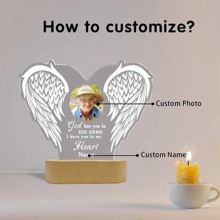 UUBAO Personalized Memorial Gift Photo Night Light Customized Light Up Acrylic Plaque Lamp Sympathy Bereavement Remembrance Gift(Love Wings)