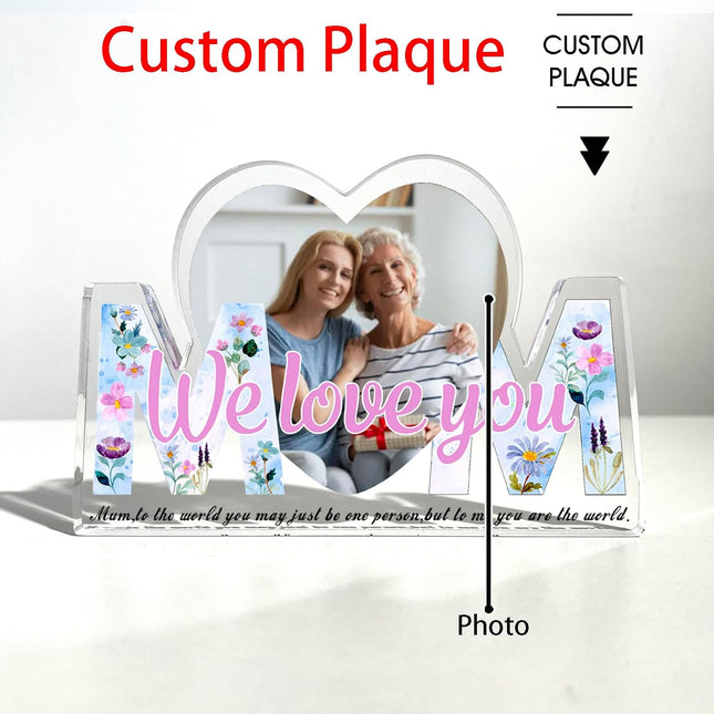 UUBAO Custom Mother’s Day Personalized Acrylic Plaque with Photos Name Gifts for Mom (Blue Heart)
