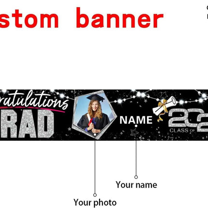 UUBAO Custom Graduation Party Decorations 2025 Personalization Congrats Grad Banner Graduation Backdrop(Black and Silver)