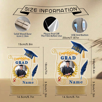 UUBAO Personalized Night Light Class of 2025 Graduation Gift for Junior High School College Teachers and Classmates(Blue and Gold)