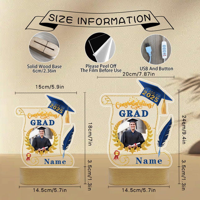 UUBAO Personalized Night Light Class of 2025 Graduation Gift for Junior High School College Teachers and Classmates(Blue and Gold)