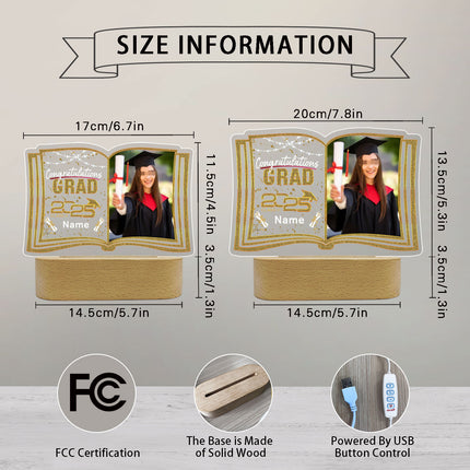 UUBAO Custom Night Light with Photo Name 2025 Personalized Graduation Led Lamp for Women Man Gifts for College High School (Champagne)