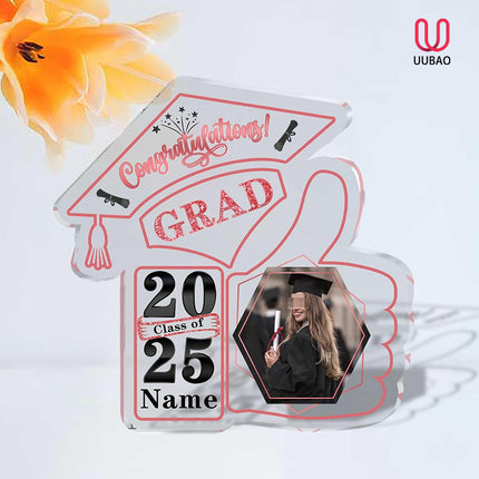 UUBAO Personalized Graduation Decorative Signs Plaques Class of 2024 Desk Paperweight Farewell Memorial Gift with Photo(Pink)