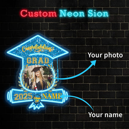 UUBAO Custom Graduation Gift LED Neon Signs Class of 2025 Personalized Photo Congrats Grad USB Powered (Sky Blue)
