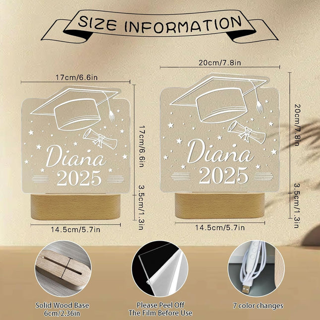 UUBAO Personalized Graduation Lamp Gifts for Her or Him Class of 2025 Custom Name College & Year Congrats Grad 3D Illusion Night Light Decoration for High School Graduation or University (Scroll)