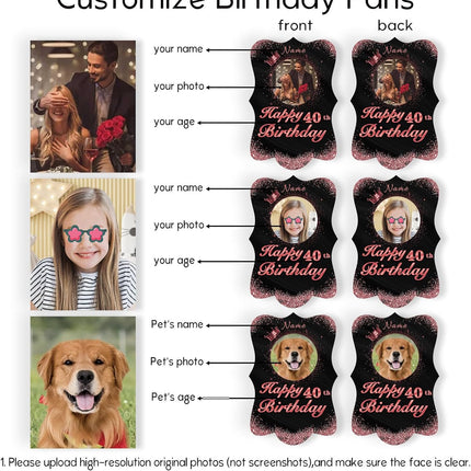 UUBAO Personalized Double Sided Happy Birthday Photo Prop Face Fan Customized Birthday Fun Supplies(Rose Gold Pink)