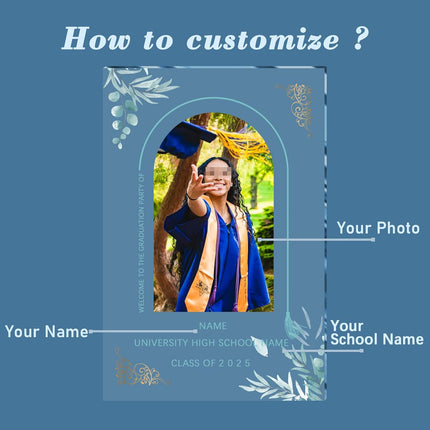 UUBAO Customized Welcome Sign for Graduation Party Personalized Acrylic Sign with Photo Name Class of 2025 Graduation Decor(Blue)