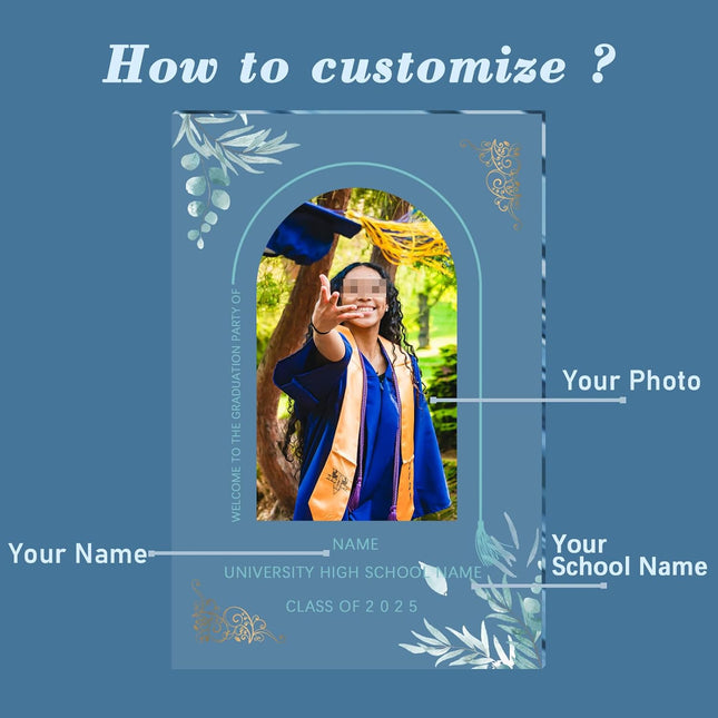 UUBAO Customized Welcome Sign for Graduation Party Personalized Acrylic Sign with Photo Name Class of 2025 Graduation Decor(Blue)
