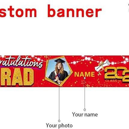 UUBAO Custom Graduation Party Decorations 2025 Personalization Congrats Grad Banner Graduation Backdrop(Red and Gold)