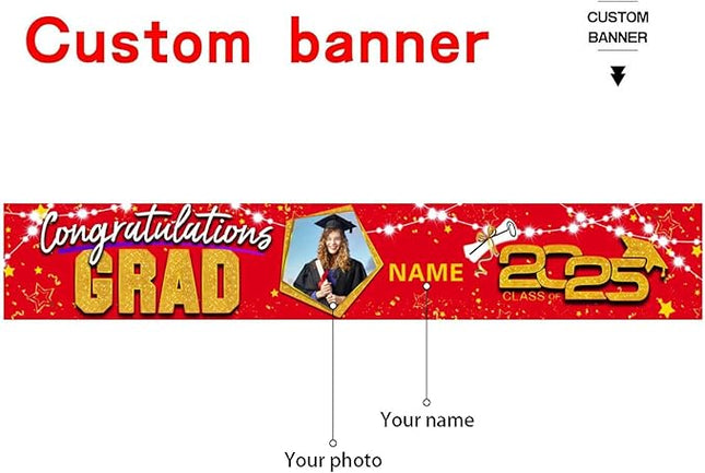 UUBAO Custom Graduation Party Decorations 2025 Personalization Congrats Grad Banner Graduation Backdrop(Red and Gold)