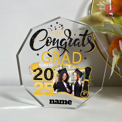 UUBAO Personalized Graduation Gift Class of 2025 Desk Paperweight Farewell Memorial Decorative Signs Plaques with Photo (Black and Gold)