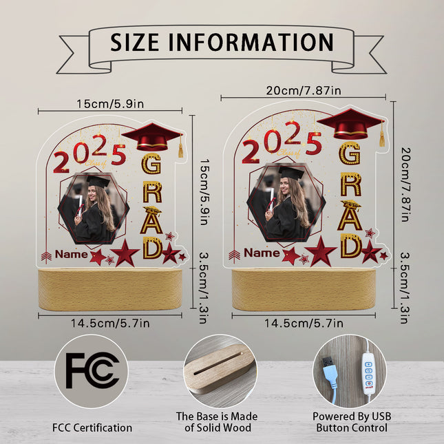 UUBAO Graduation Gifts Personalized Night Light Class of 2025 Custom Photo Name Gifts for Him Her Gifts for College, High School (Maroon)