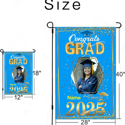UUBAO Custom Graduation Garden Flag with Photo Class of 2025 Congrats Grad Double Sided Yard Flag Decorative Gifts (Sky Blue)