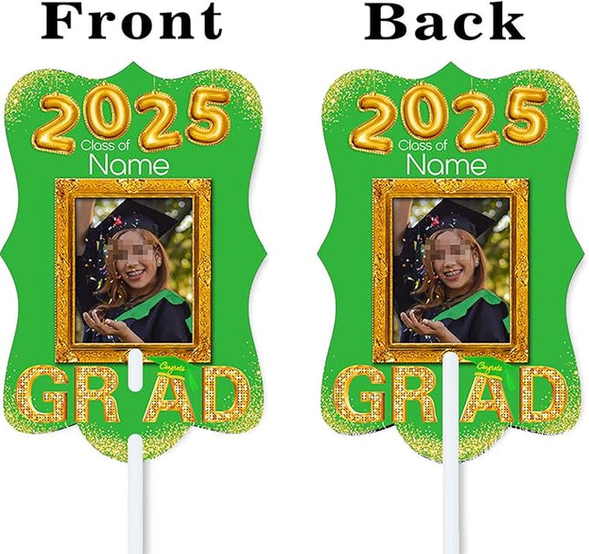 UUBAO Personalized Graduation Double Sided Face Fan Class of 2025 Customized Graduation Head Face Cutout with Handle Fun Photo Prop Supplies(Light Green)