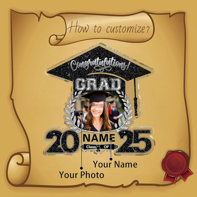UUBAO Customized Graduation Plaque with Photo Crystal Desktop Keepsake Gift (Black and Silver)