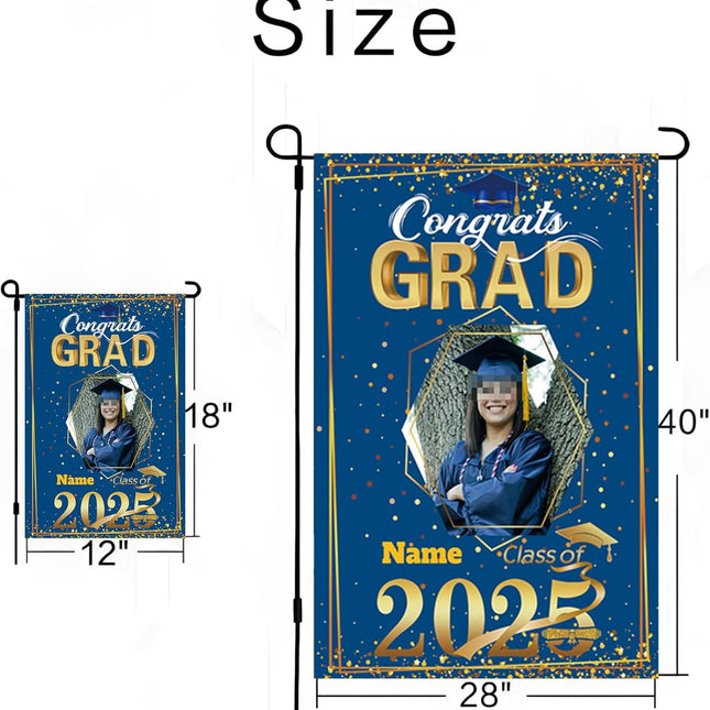 UUBAO Custom Graduation Garden Flag with Photo Class of 2025 Congrats Grad Double Sided Yard Flag Decorative Gifts (Blue and Gold)