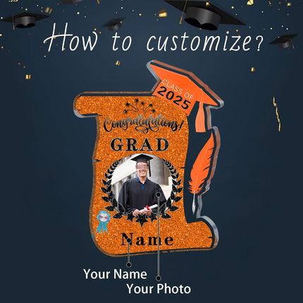 UUBAO Personalized Graduation Gift Class of 2025 Desk Paperweight Farewell Memorial Decorative Signs Plaques with Photo (Orange)