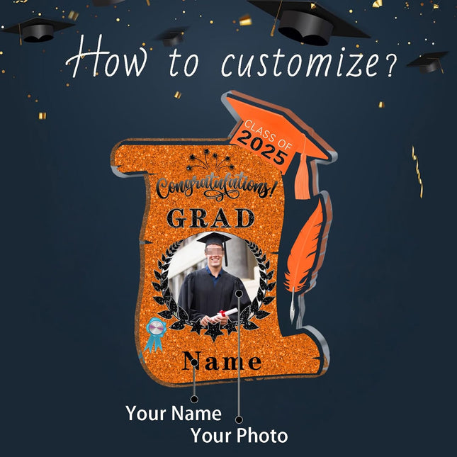 UUBAO Personalized Graduation Gift Class of 2025 Desk Paperweight Farewell Memorial Decorative Signs Plaques with Photo (Orange)