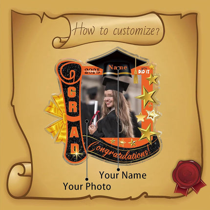 UUBAO Customized Graduation Plaque with Single Picture Custom Picture 2025 Congrats Grad Crystal Desktop Farewell Keepsake Gift (Orange)