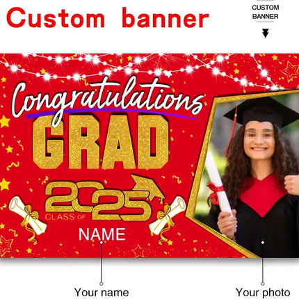 UUBAO Custom Graduation Party Decorations Personalization Banner Class of 2025 Backdrop (Red and Gold)
