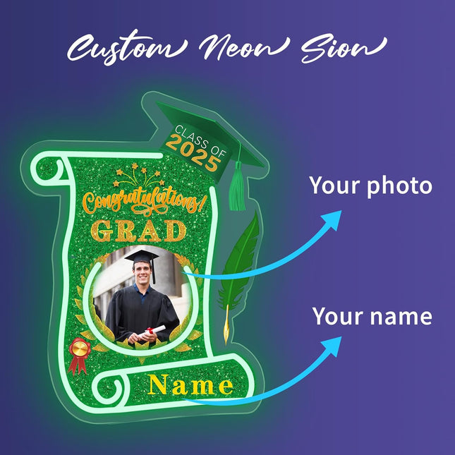 UUBAO Custom Graduation Gift LED Neon Signs Class of 2025 Personalized Photo Congrats Grad USB Powered (Dark Green)
