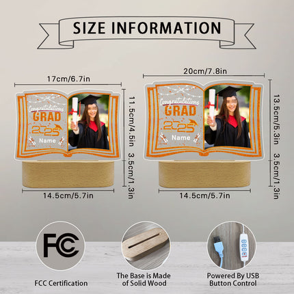 UUBAO Custom Night Light with Photo Name 2025 Personalized Graduation Led Lamp for Women Man Gifts for College High School (Orange)