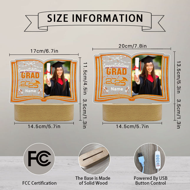 UUBAO Custom Night Light with Photo Name 2025 Personalized Graduation Led Lamp for Women Man Gifts for College High School (Orange)