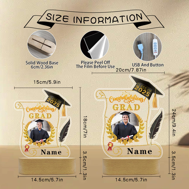 UUBAO Personalized Night Light Class of 2025 Graduation Gift for Junior High School College Teachers and Classmates(Black and Gold)